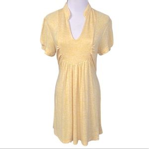 Fig & Blu Heathered Yellow Short Sleeve Split Neck Tie Waist Long Knit Top Dress